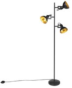 Industriële vloerlamp zwart met goud 3-lichts - Tommy Industriele / Industrie / Industrial E14 rond Binnenverlichting Lamp