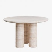 Ronde Eettafel Ø120 Cm In Lourdes Travertin Look Cement Look Travertino - Sklum