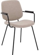 Goossens Eetkamerstoel Hjalmar wit stof met armleuning, modern design