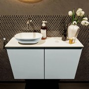 Mondiaz Fowy toiletmeubel 80cm clay met lichtgrijze waskom links zonder kraangat