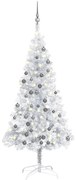 vidaXL Kunstkerstboom met LED's en kerstballen 150 cm PET zilverkleur