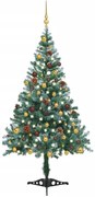 vidaXL Kerstboom met LED's en kerstballen en dennenappels sneeuw 150cm