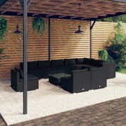 vidaXL 11-delige Loungeset met kussens poly rattan zwart