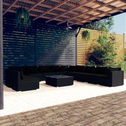 vidaXL 12-delige Loungeset met kussens poly rattan zwart