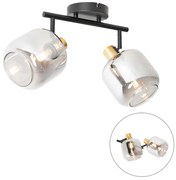 PlafondSpot / Opbouwspot / Plafondspot zwart met goud met smoke glas 2-lichts - Zuzanna Modern E14 Binnenverlichting Lamp