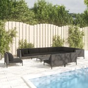 vidaXL 11-delige Loungeset met kussens poly rattan donkergrijs