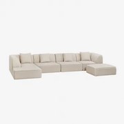 4-delige Modulaire Chaise Longue-bank Aan De Linkerkant Met Cardea Gestoffeerde Poef Stof Chenille Beige – Crème - Sklum