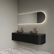 Gliss Design Alluro badmeubel ribbelfront met ronding rechts 160cm black en zwart leisteen toppaneel