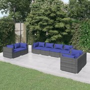 vidaXL 8-delige Loungeset met kussens poly rattan grijs