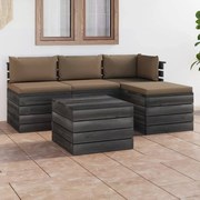 vidaXL 5-delige Loungeset met kussens pallet massief grenenhout