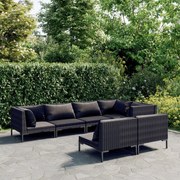 vidaXL 7-delige Loungeset met kussens poly rattan donkergrijs