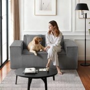 VEVOR Loveseat-bank met twee zitplaatsen (160 cm breed), moderne kleine corduroy-bank met pocketveren en zacht kussen voor slaapkamer, kantoor, appartement, geen montage vereist, grijs