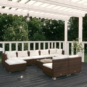 vidaXL 10-delige Loungeset met kussens poly rattan bruin