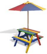 vidaXL Kinderpicknicktafel met banken en parasol hout meerkleurig