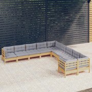 vidaXL 10-delige Loungeset met grijze kussens grenenhout