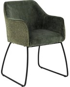 Goossens Eetkamerstoel Lisbet groen stof met armleuning, elegant chic