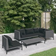 vidaXL 6-delige Loungeset met kussens poly rattan donkergrijs