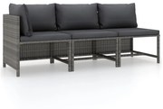 vidaXL 3-delige Loungeset met kussens poly rattan grijs