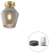 Smart plafondlamp met dimmer messing met smoke glas incl. Wifi A60 - Karce Art Deco E27 rond Binnenverlichting Lamp