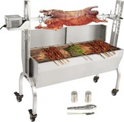 VEVOR Speenvarken Grill Lamsgrill 117 cm, 60 kg RVS Rotisserie Spit 4-niveaus Hoogteverstelbaar, 50 W 2-in-1 BBQ Rotisserie Grill inclusief kruidenpotje & reinigingsborstel & handvat Elektrische Grill met Vlamschot