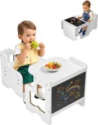 VEVOR Montessori tafel- en stoelset, peutertafelset (met krijtbord) van hout voor 1-5-jarigen, in hoogte verstelbare activiteitentafel en speeltafel voor kinderen, ideaal om te lezen, eten en spelen - wit