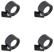 Set van 4 Moderne wand- plafondlampen zwart incl. LED oplaadbaar - Bright Modern rond Binnenverlichting Lamp