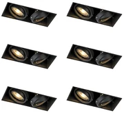 Set van 6 Inbouwspot zwart GU10 draai- en kantelbaar trimless 2-lichts - Oneon GU10 Binnenverlichting Lamp