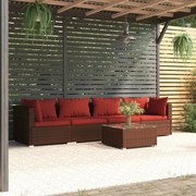 vidaXL 5-delige Loungeset met kussens poly rattan bruin