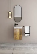 MD Interior Bello toiletmeubel mangohout rechts met solid surface fontein links