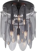 Art Deco plafondlamp zwart met smoke glas ovaal 6-lichts - Mochan