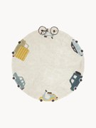 Handgetuft rond kindervloerkleed Wheels met hoog-laag effect, wasbaar