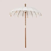 Parasol Ø186 Cm In Stof En Hout Manavai Gardenia Wit - Sklum