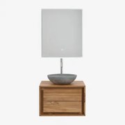 Jabari Teakhouten Badkamermeubelset Teakhout & Rond Grijs Cement Ø40 Cm Tarsis & Rechthoekige Led En Anticondens 60x70 Cm Tamsin - Sklum