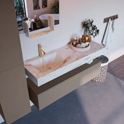 Mondiaz Alan DLux badmeubel 130cm smoke 1 lade met wastafel frappe links 1 kraangat