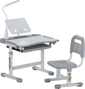 VEVOR Bureauset Kinderbureau Werktafel en Stoel Hoogte Verstelbaar (53-71 cm) Draagvermogen (100 kg) Met Tafellamp & 0-40° Hellend Bureaublad voor Slaapkamer Grijs