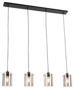 Smart hanglamp zwart met smoke glas incl. 4 Wifi ST64 - Dome