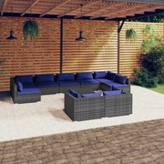 vidaXL 10-delige Loungeset met kussens poly rattan grijs