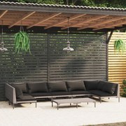 vidaXL 8-delige Loungeset met kussens poly rattan donkergrijs