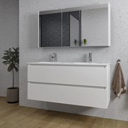 Adema Chaci Badkamermeubelset - 120x46x57cm - 2 ovale keramische wasbakken wit - 2 kraangaten - 2 lades - Spiegelkast - mat wit SW718711/SW718719/SW812069/SW812070