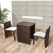 vidaXL 3-delige Bistroset met kussens poly rattan bruin