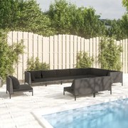 vidaXL 10-delige Loungeset met kussens poly rattan donkergrijs