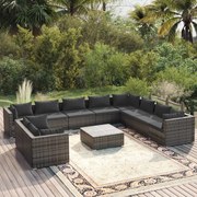 vidaXL 11-delige Loungeset met kussens poly rattan grijs