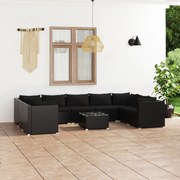 vidaXL 10-delige Loungeset met kussens poly rattan zwart