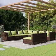 vidaXL 9-delige Loungeset met kussens poly rattan bruin