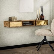 Zwevende Sidetable Mangohout En Goud - 123 X 30cm.