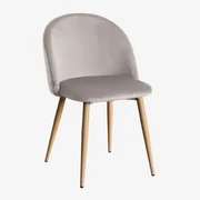 Kana Eetkamerstoel In Fluweel Grijs – Taupe & Natuurlijk Hout - Sklum