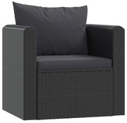 vidaXL Fauteuil met kussens poly rattan zwart