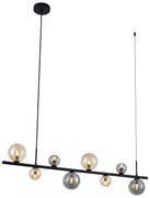 Hanglamp zwart met smoke en amber glas langwerpig 8-lichts - Monaco