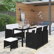 vidaXL 6-delige Tuinset met kussens poly rattan zwart