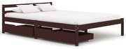 vidaXL Bedframe met 2 lades massief grenenhout donkerbruin 140x200 cm